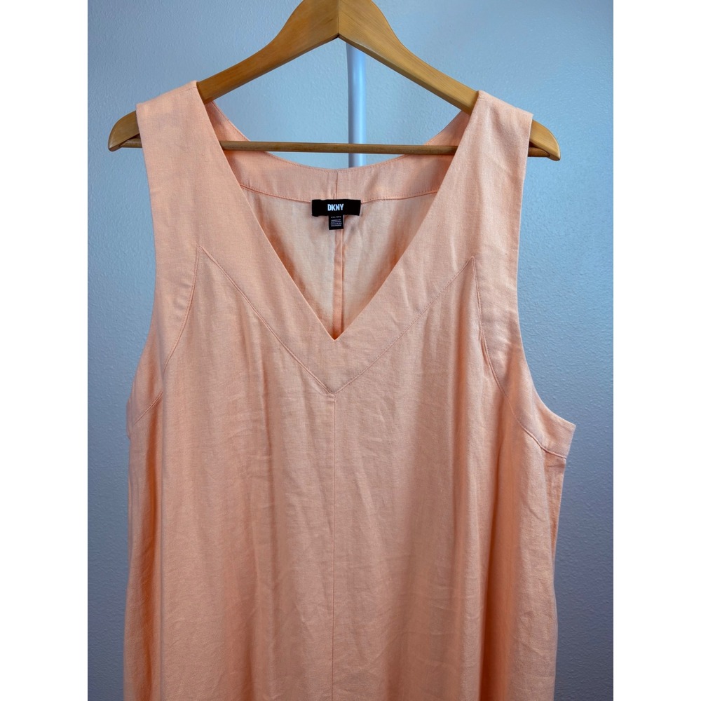 DKNY Peach Linen Blend Maxi Dress Sleeveless Resort Minimalist XXL European Wear - Picture 3 of 6